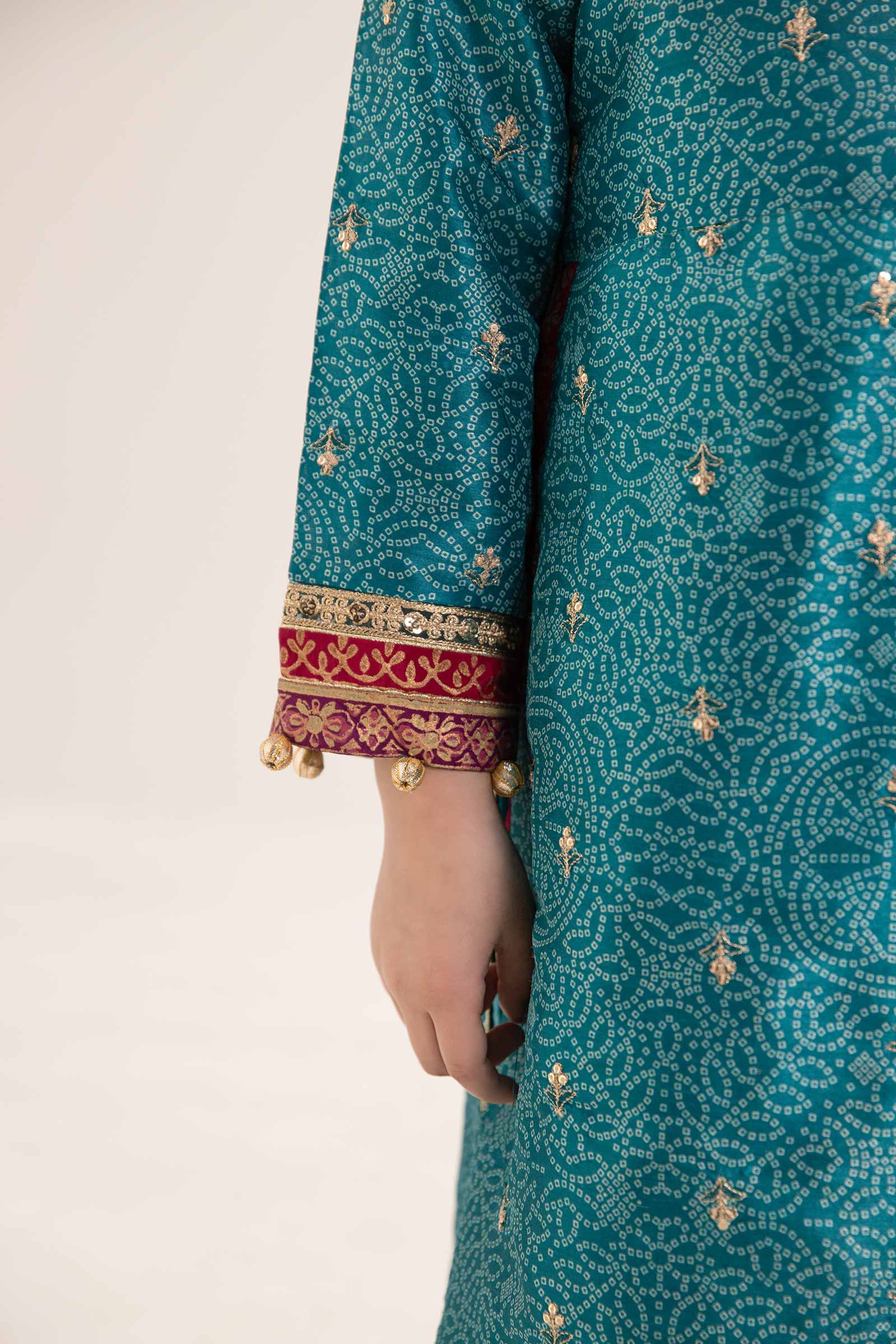 3 Piece Embroidered Raw Silk Suit - Kids Clothes - available at Maria Faisal in UK and USA