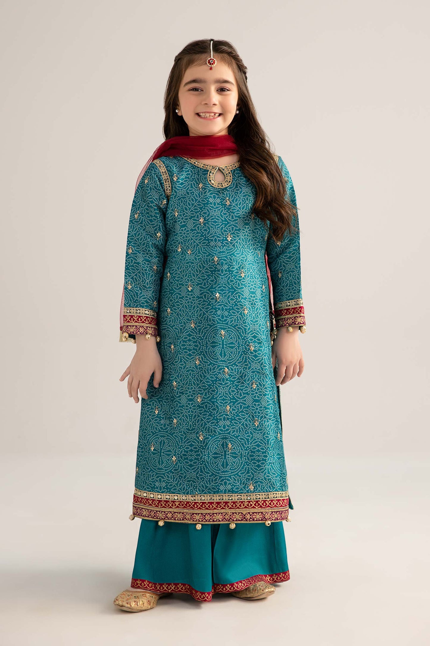 3 Piece Embroidered Raw Silk Suit - Kids Clothes - available at Maria Faisal in UK and USA