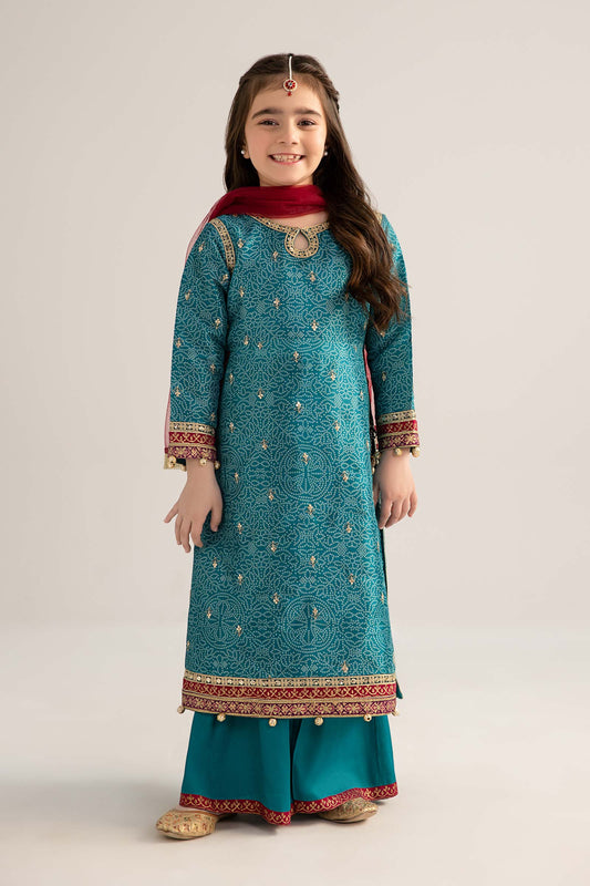 3 Piece Embroidered Raw Silk Suit - Kids Clothes - available at Maria Faisal in UK and USA