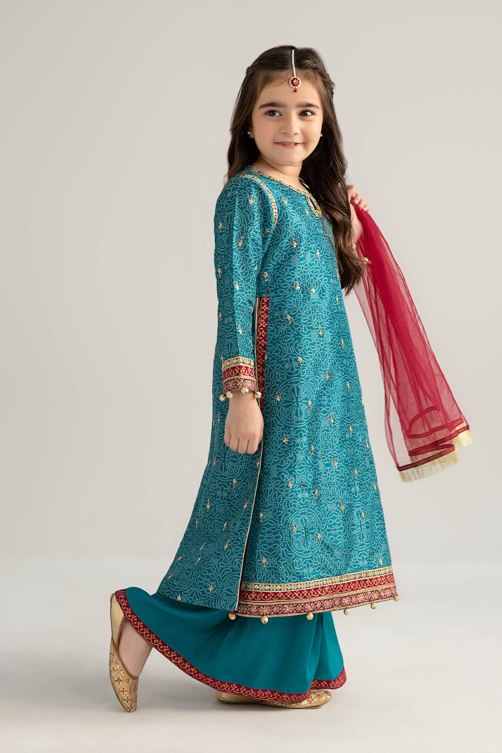 3 Piece Embroidered Raw Silk Suit - Kids Clothes - available at Maria Faisal in UK and USA