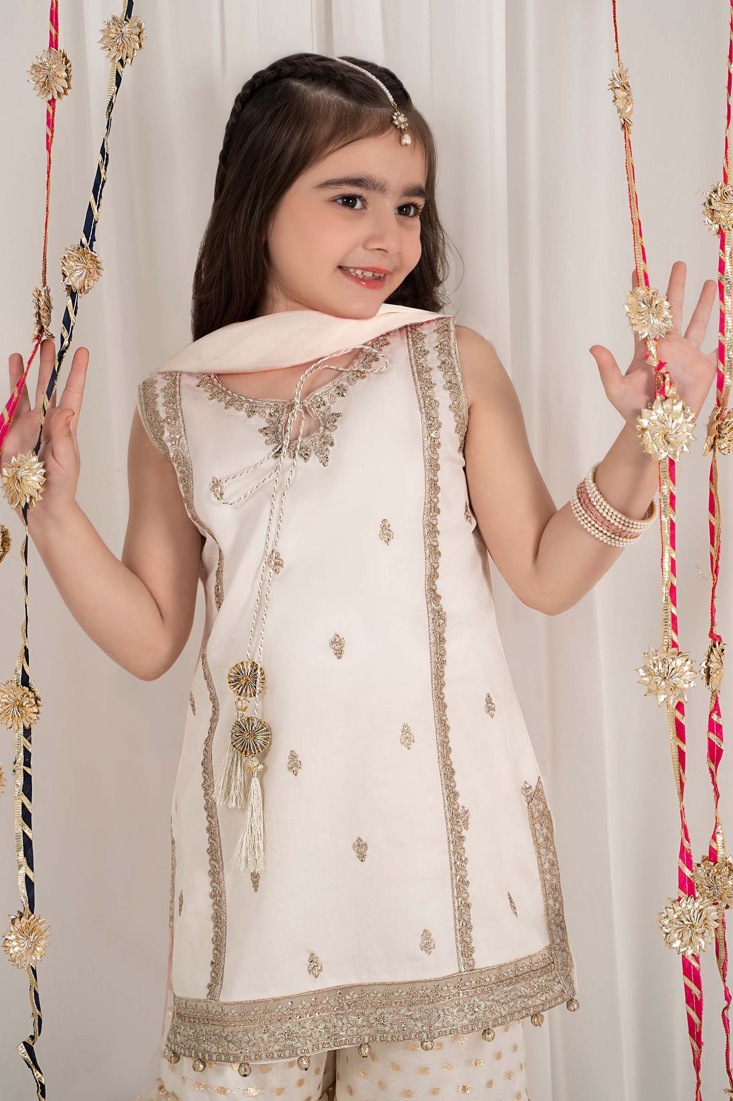 3 Piece Embroidered Cotton Satin Suit - Kids Clothes - available at Maria Faisal in UK and USA