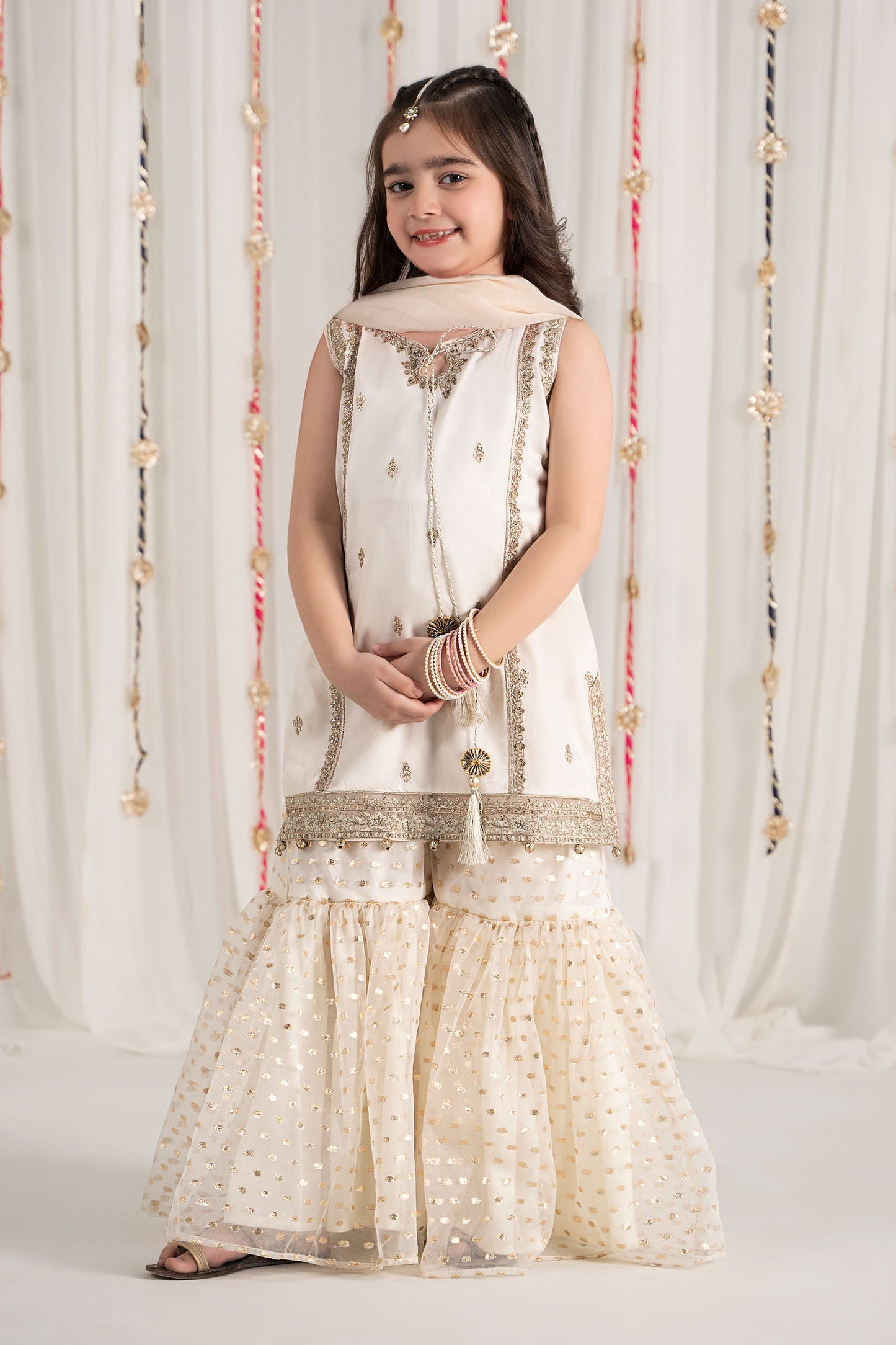 3 Piece Embroidered Cotton Satin Suit - Kids Clothes - available at Maria Faisal in UK and USA