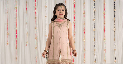 3 Piece Embroidered Cotton Satin Suit - Kids Clothes - available at Maria Faisal in UK and USA