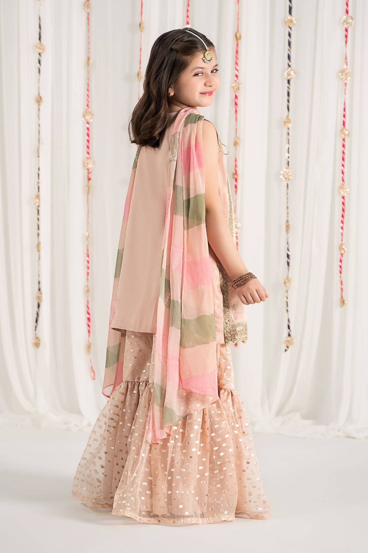 Maria B | 3 Piece Embroidered Cotton Satin Suit | MKS-EF25-35 by Maria Faisal - Registered Vendor of : Maria B - type : Kids Clothes - 100% original wedding dresses