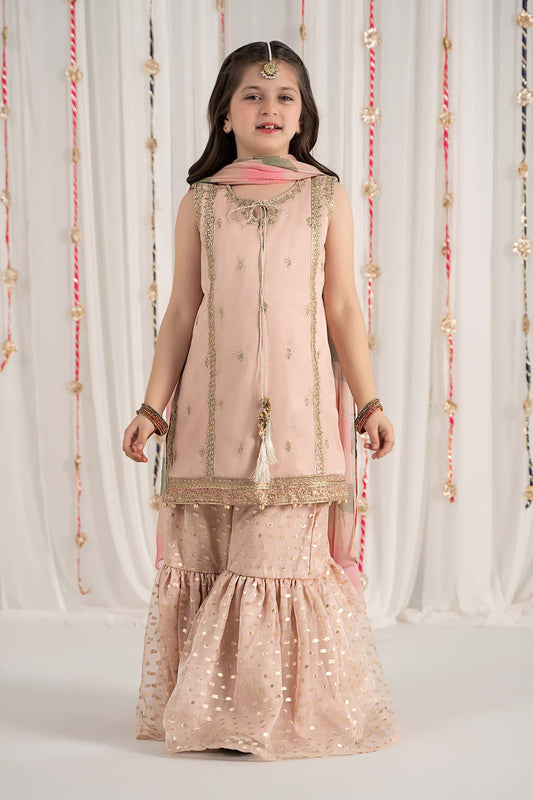3 Piece Embroidered Cotton Satin Suit - Kids Clothes - available at Maria Faisal in UK and USA