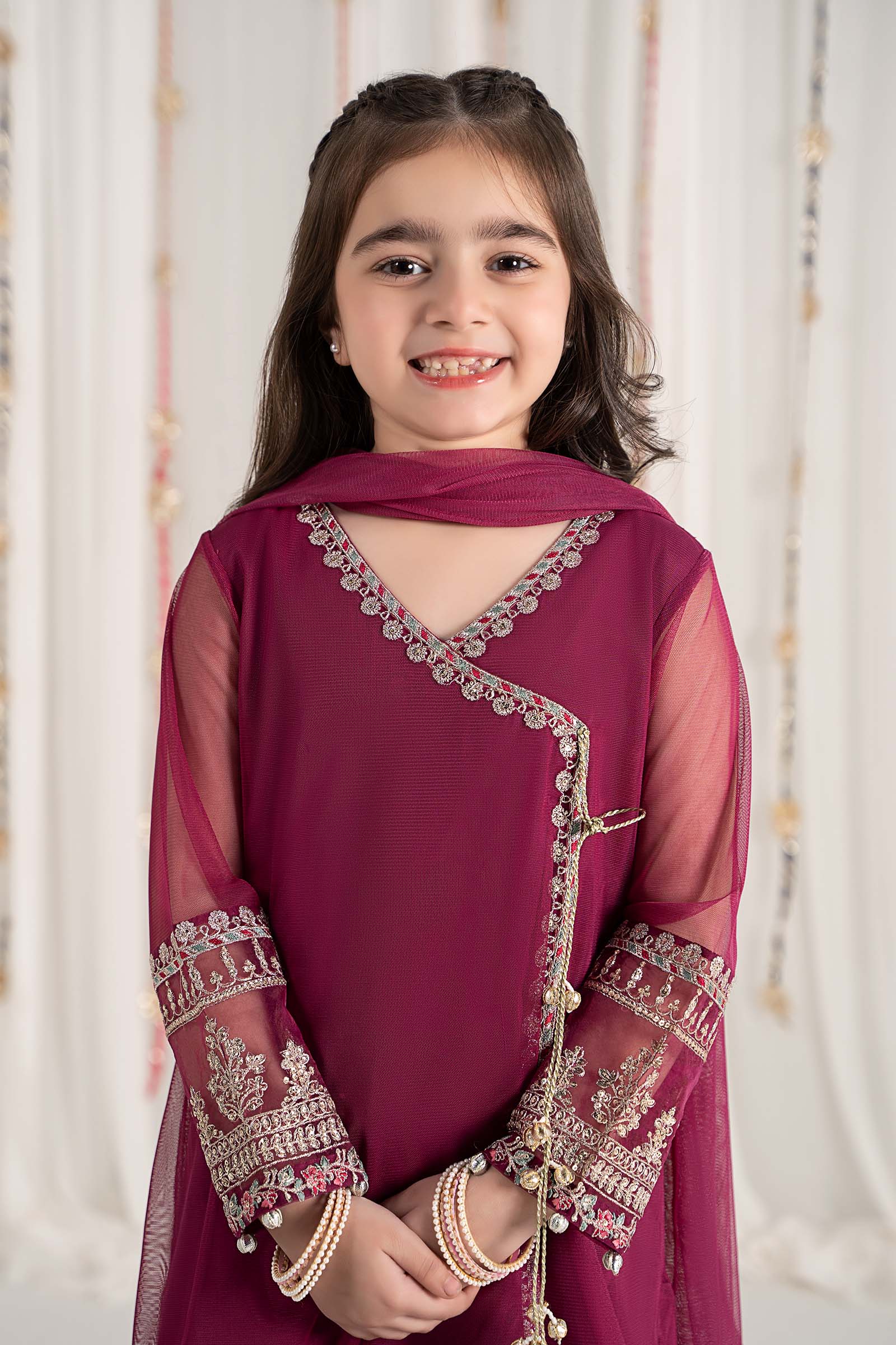 Maria B | 3 Piece Embroidered Polyester Net Suit | MKS-EF25-43 by Maria Faisal - Registered Vendor of : Maria B - type : Kids Clothes - 100% original wedding dresses