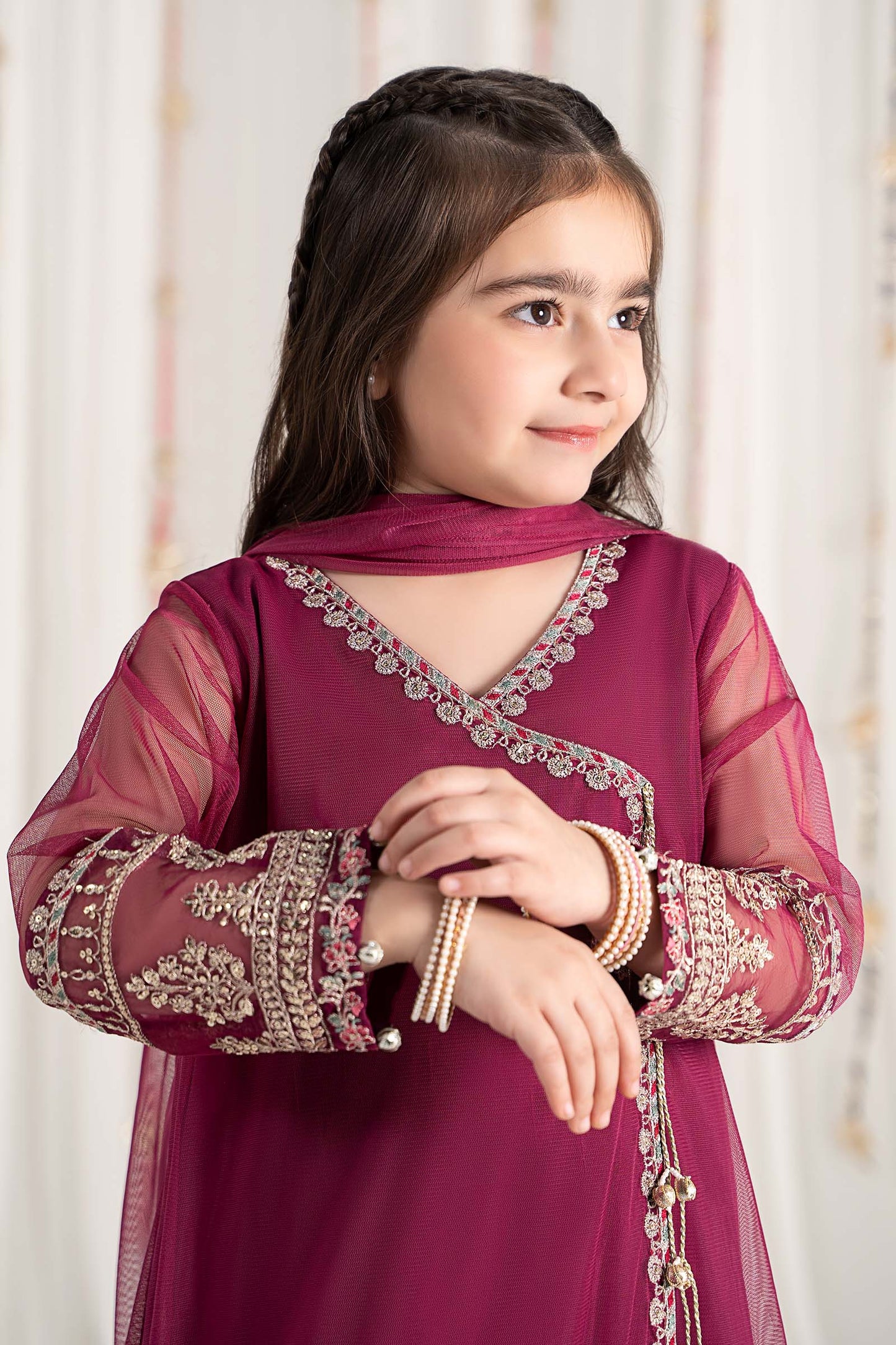 3 Piece Embroidered Polyester Net Suit - Kids Clothes - available at Maria Faisal in UK and USA