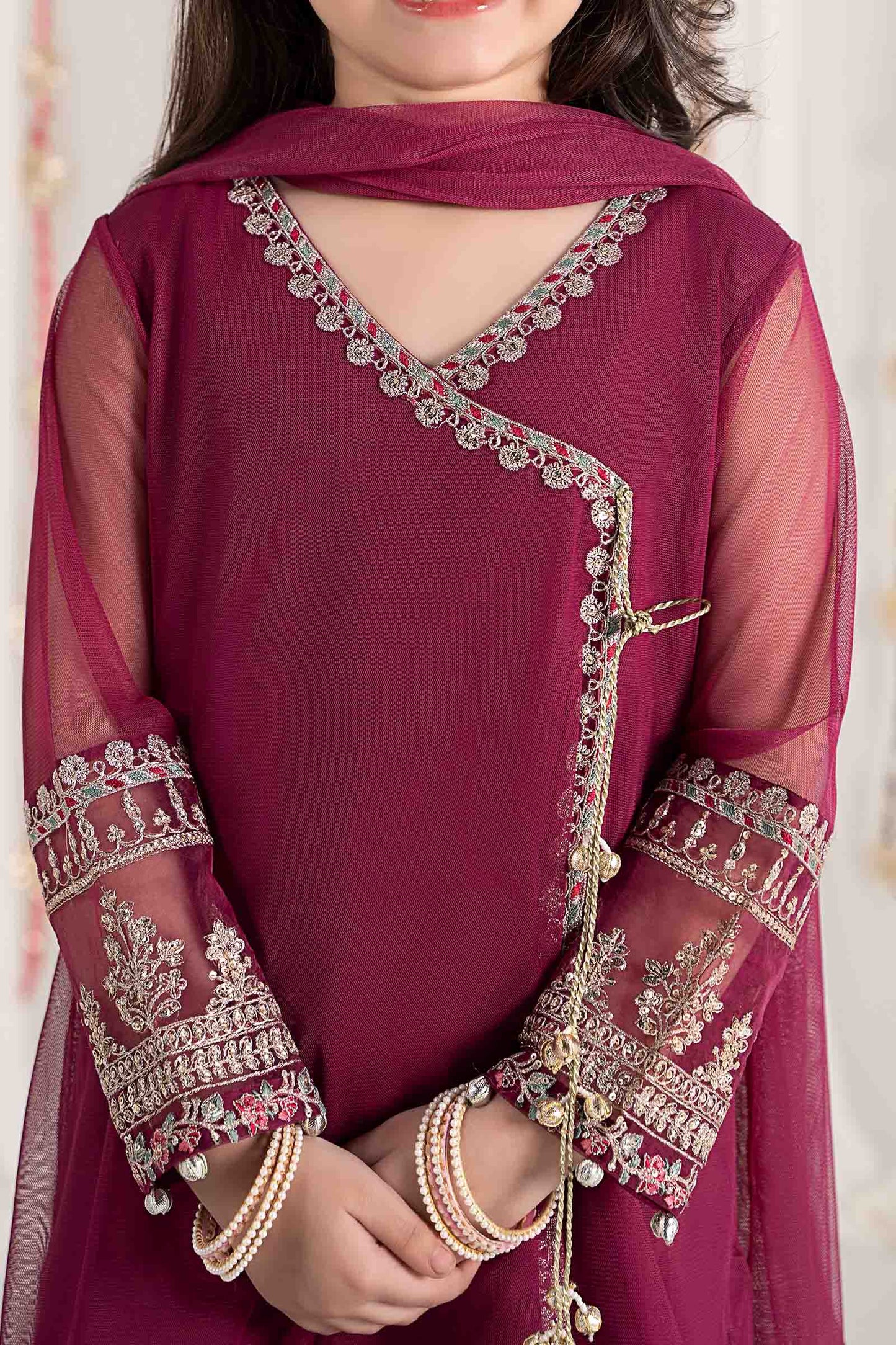 3 Piece Embroidered Polyester Net Suit - Kids Clothes - available at Maria Faisal in UK and USA