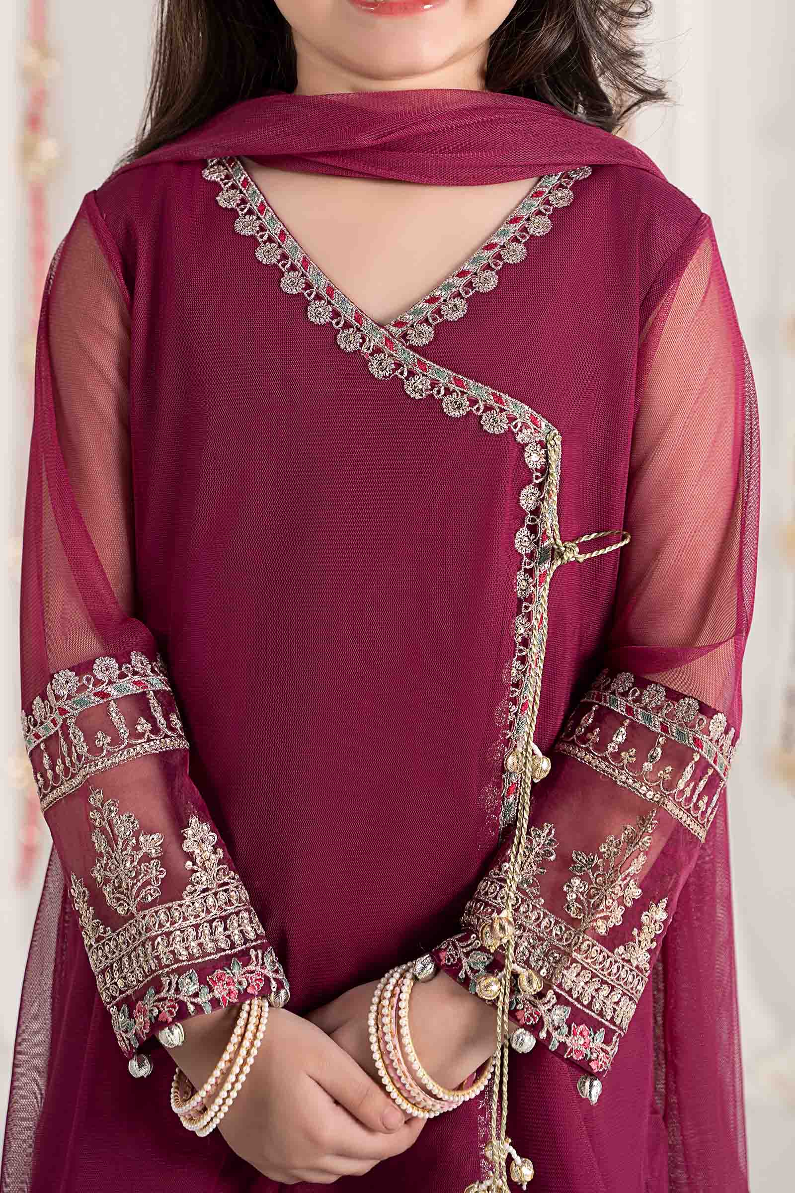 Maria B | 3 Piece Embroidered Polyester Net Suit | MKS-EF25-43 by Maria Faisal - Registered Vendor of : Maria B - type : Kids Clothes - 100% original wedding dresses