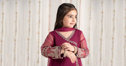 Maria B | 3 Piece Embroidered Polyester Net Suit | MKS-EF25-43 by Maria Faisal - Registered Vendor of : Maria B - type : Kids Clothes - 100% original wedding dresses