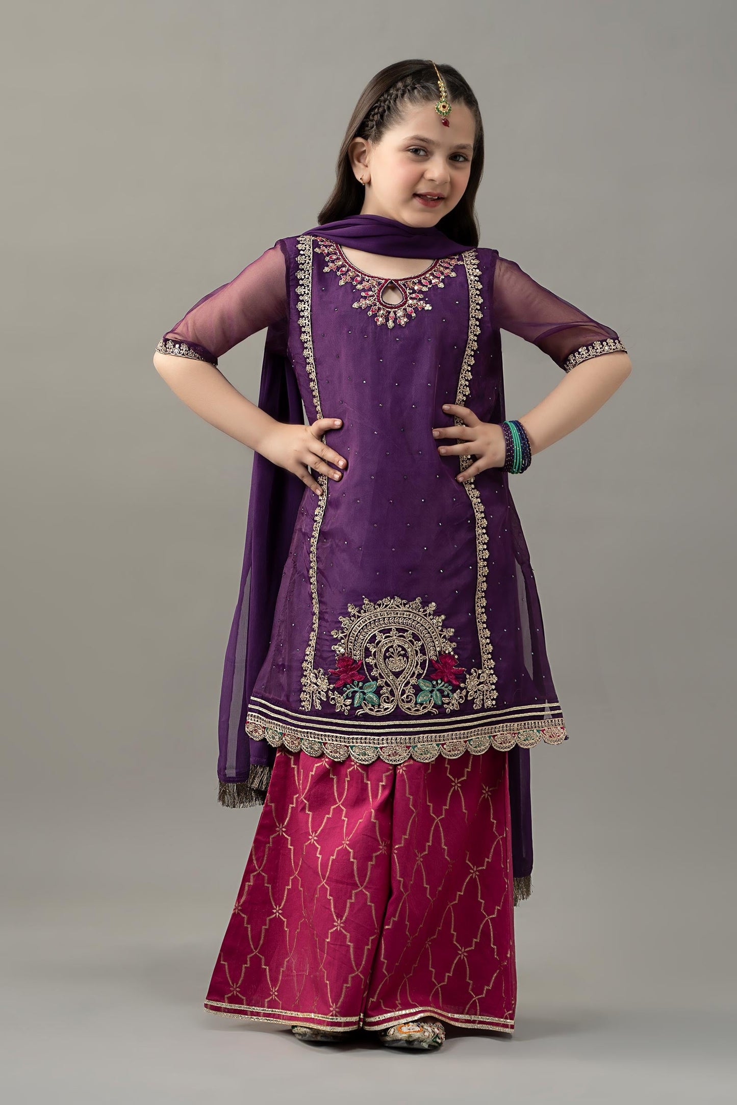 3 Piece Embroidered Raw Silk Suit - Kids Clothes - available at Maria Faisal in UK and USA
