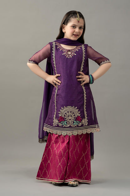 3 Piece Embroidered Raw Silk Suit - Kids Clothes - available at Maria Faisal in UK and USA