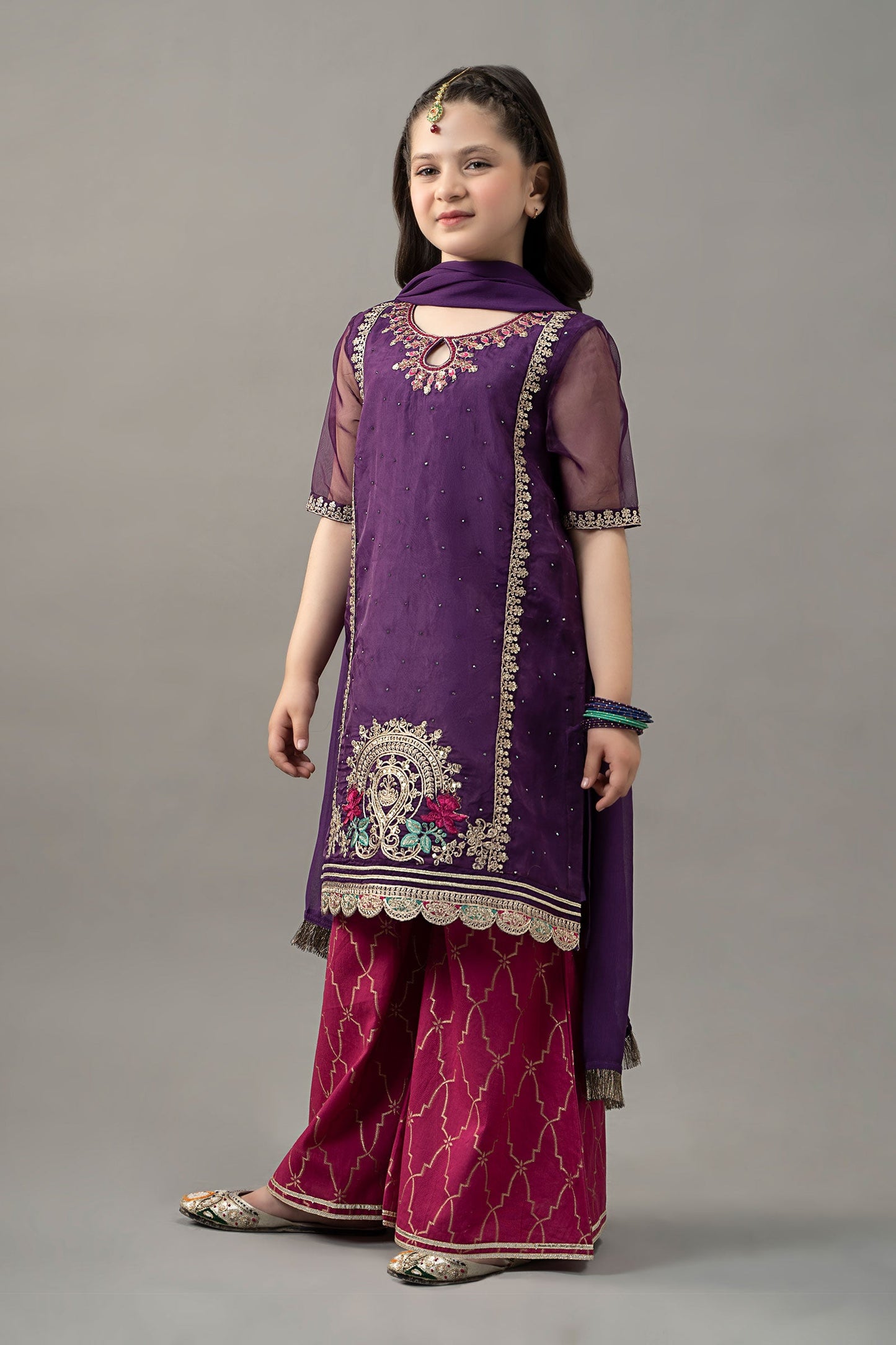 3 Piece Embroidered Raw Silk Suit - Kids Clothes - available at Maria Faisal in UK and USA
