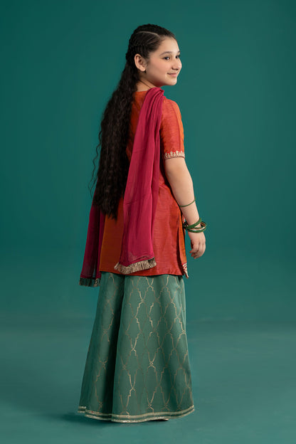 3 Piece Embroidered Raw Silk Suit - Kids Clothes - available at Maria Faisal in UK and USA