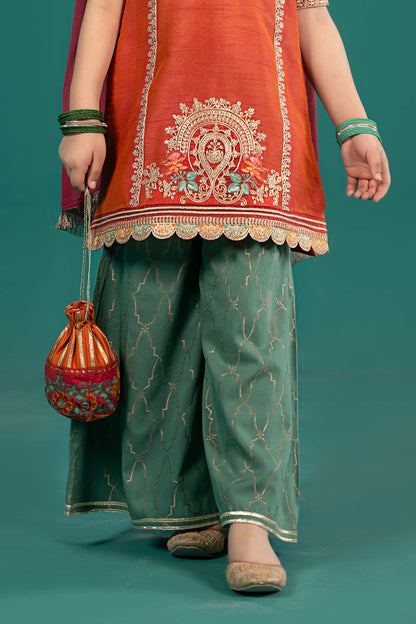 Maria B | 3 Piece Embroidered Raw Silk Suit | MKS-EF25-45 by Maria Faisal - Registered Vendor of : Maria B - type : Kids Clothes - 100% original wedding dresses