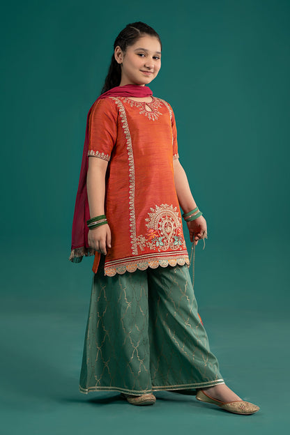 3 Piece Embroidered Raw Silk Suit - Kids Clothes - available at Maria Faisal in UK and USA