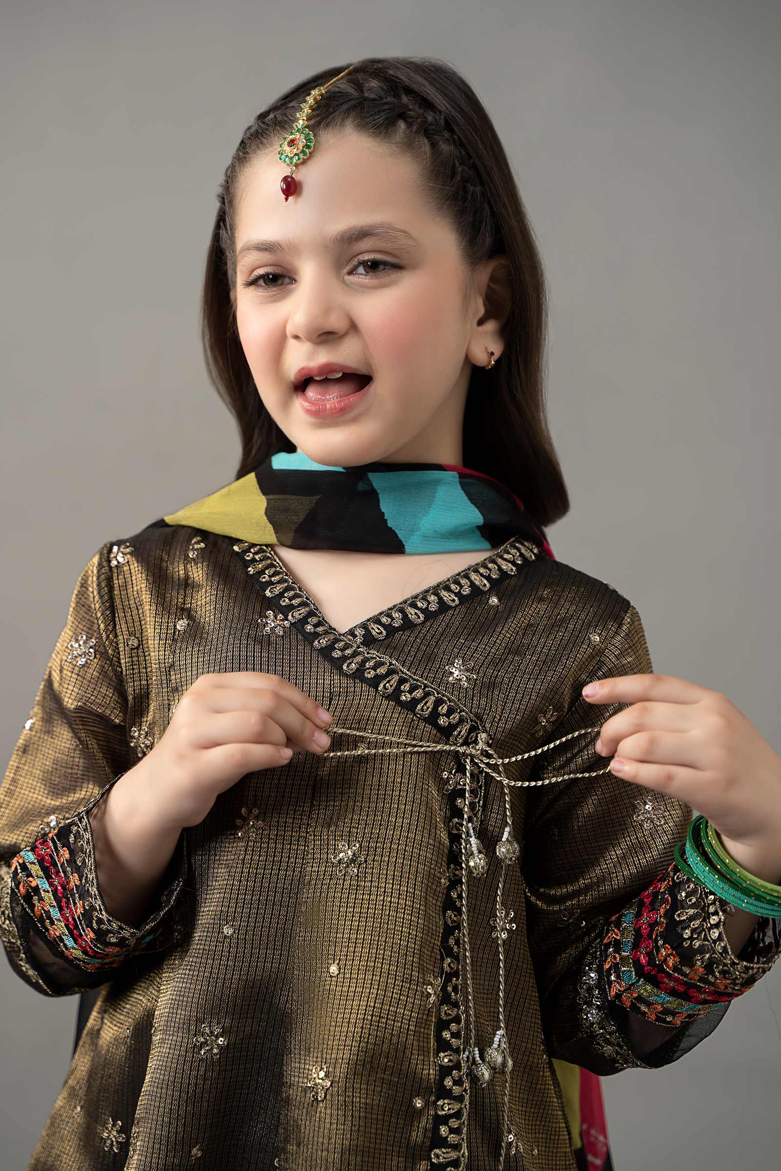 3 Piece Embroidered Cotton Zari Net Suit - Kids Clothes - available at Maria Faisal in UK and USA