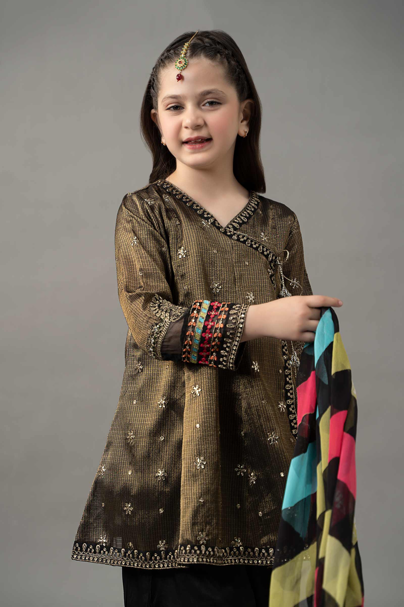 3 Piece Embroidered Cotton Zari Net Suit - Kids Clothes - available at Maria Faisal in UK and USA
