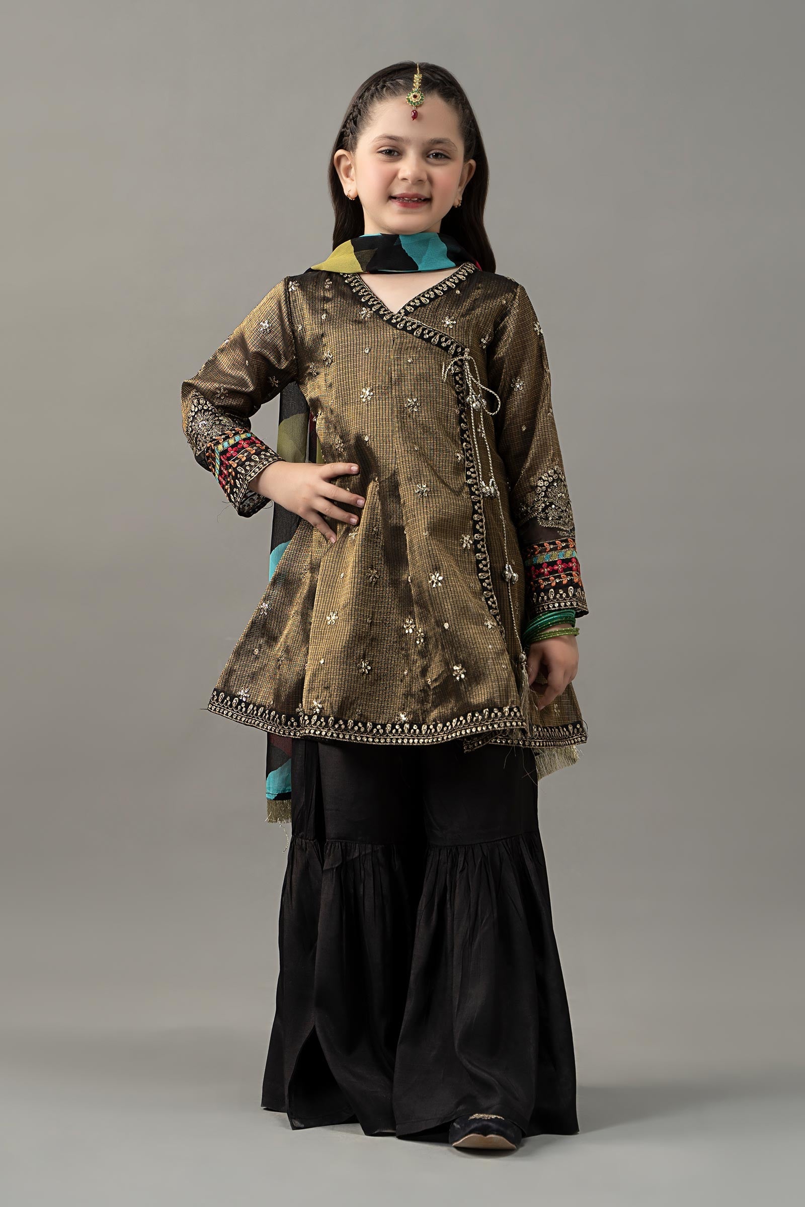 3 Piece Embroidered Cotton Zari Net Suit - Kids Clothing - available at Maria Faisal in UK and USA.