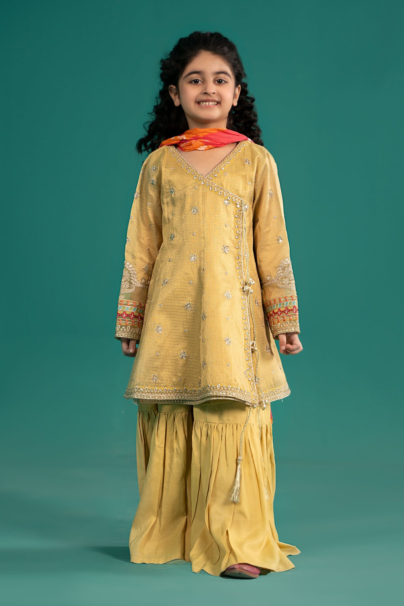 3 Piece Embroidered Cotton Zari Net Suit - Kids Clothes - available at Maria Faisal in UK and USA
