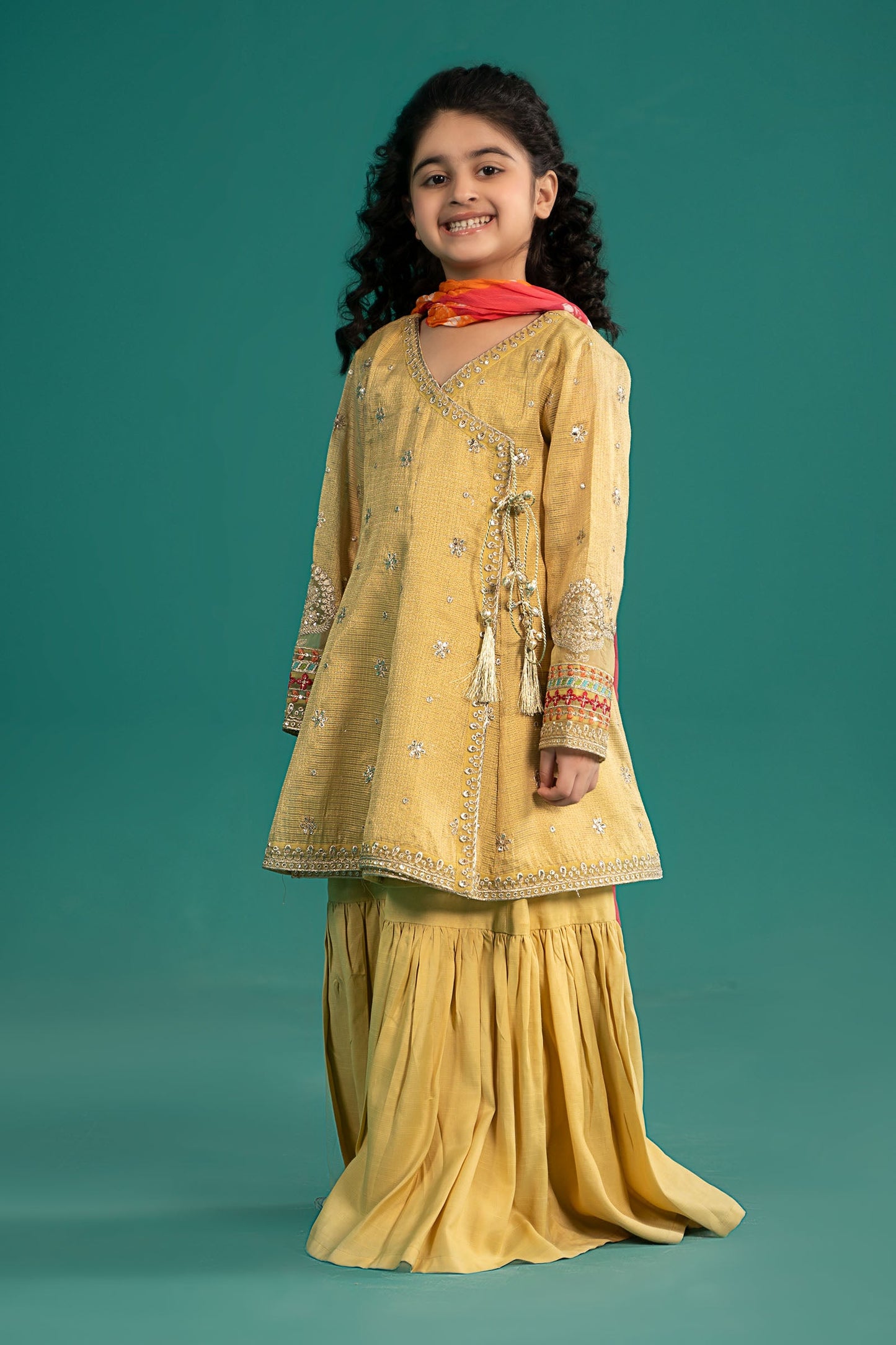 3 Piece Embroidered Cotton Zari Net Suit - Kids Clothes - available at Maria Faisal in UK and USA