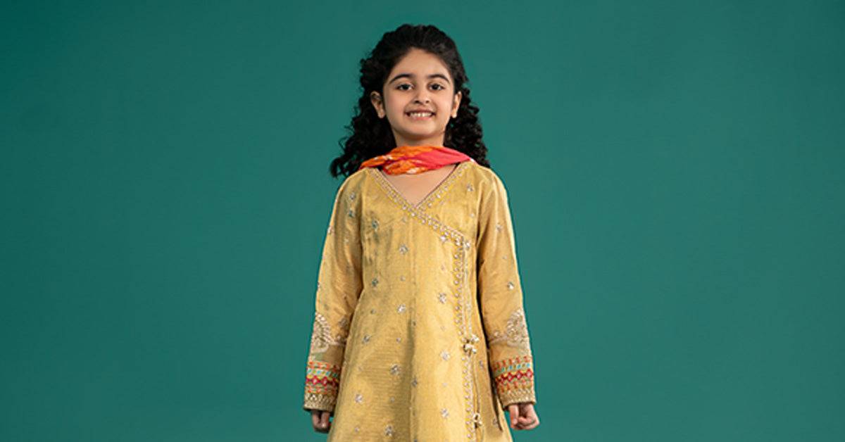 Maria B | 3 Piece Embroidered Cotton Zari Net Suit | MKS-EF25-46 by Maria Faisal - Registered Vendor of : Maria B - type : Kids Clothes - 100% original wedding dresses