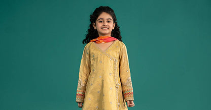 Maria B | 3 Piece Embroidered Cotton Zari Net Suit | MKS-EF25-46 by Maria Faisal - Registered Vendor of : Maria B - type : Kids Clothes - 100% original wedding dresses