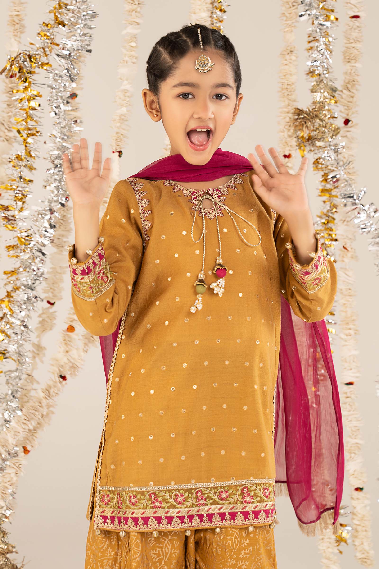 3 Piece Embroidered Lurex Jacquard Suit - by Maria Faisal - Registered Vendor of : Maria B Kids - 100% Original Designer Dress