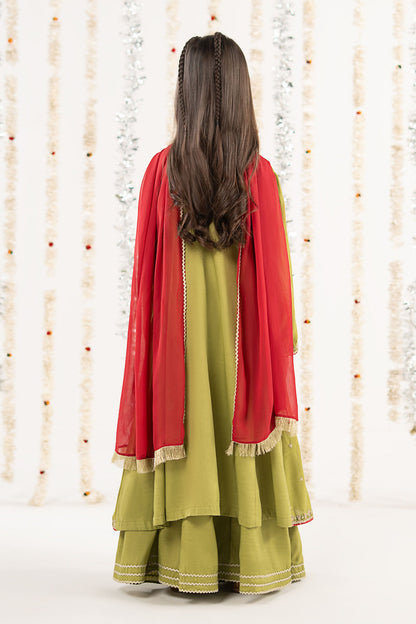 3 Piece Embroidered Raw Silk Suit - by Maria Faisal - Registered Vendor of : Maria B Kids - 100% Original Designer Dress