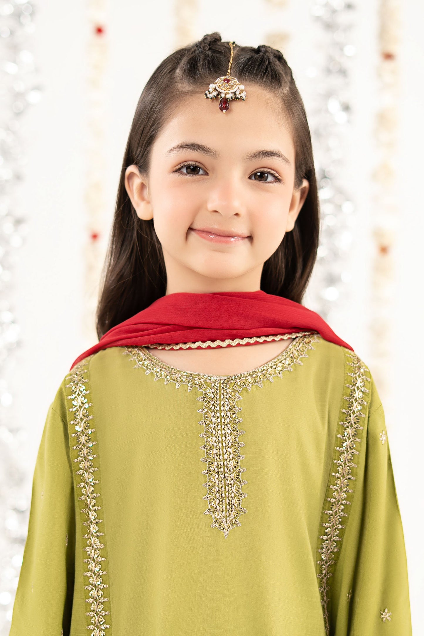 3 Piece Embroidered Raw Silk Suit - by Maria Faisal - Registered Vendor of : Maria B Kids - 100% Original Designer Dress