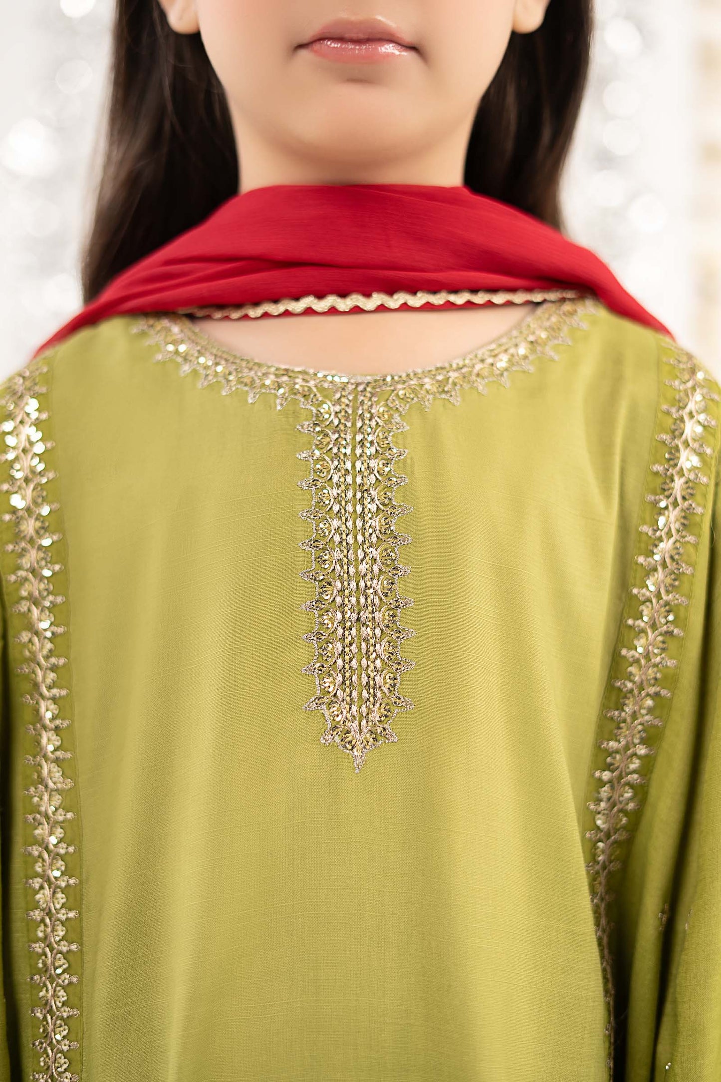 3 Piece Embroidered Raw Silk Suit - by Maria Faisal - Registered Vendor of : Maria B Kids - 100% Original Designer Dress