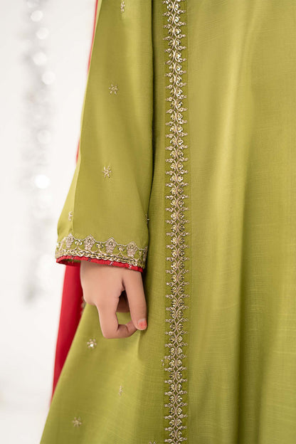 3 Piece Embroidered Raw Silk Suit - by Maria Faisal - Registered Vendor of : Maria B Kids - 100% Original Designer Dress