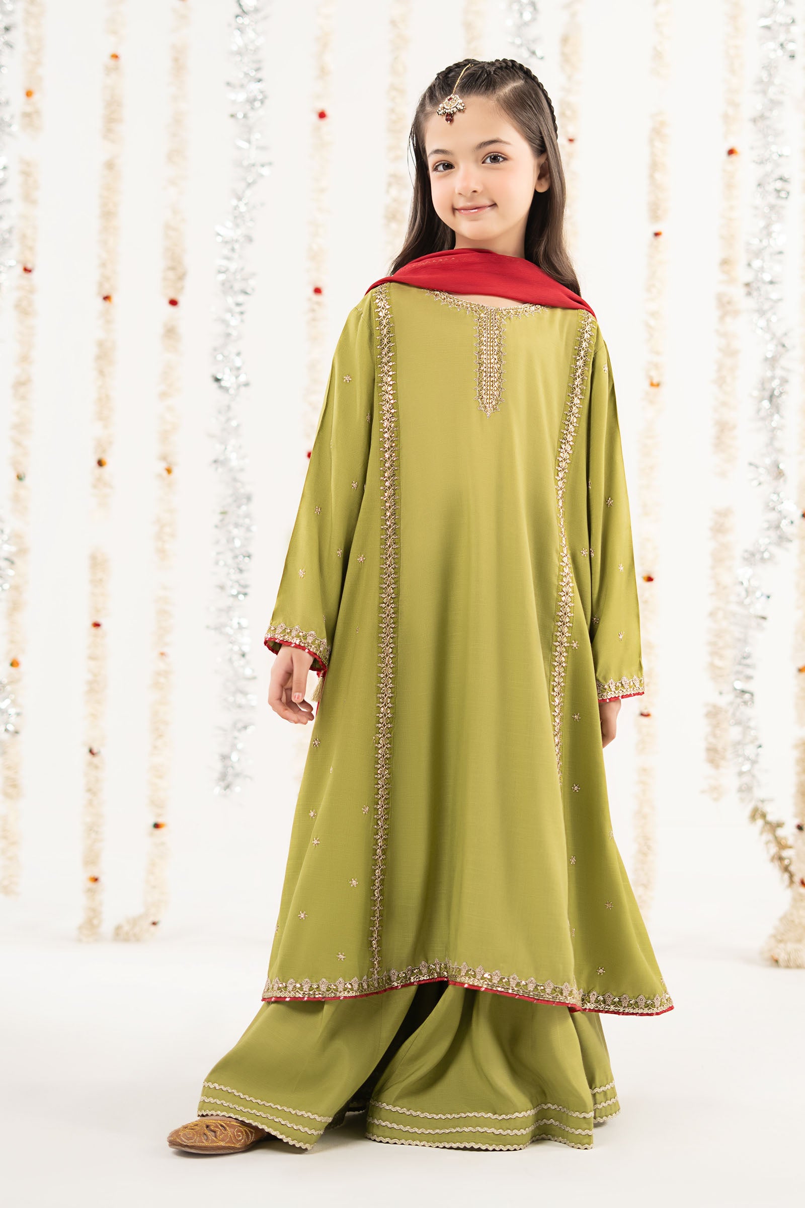 3 Piece Embroidered Raw Silk Suit - by Maria Faisal - Registered Vendor of : Maria B Kids - 100% Original Designer Dress