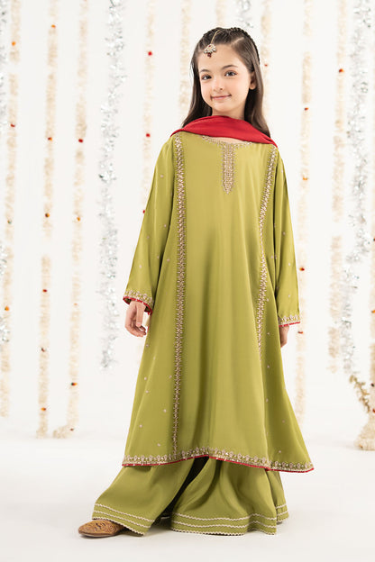 3 Piece Embroidered Raw Silk Suit - by Maria Faisal - Registered Vendor of : Maria B Kids - 100% Original Designer Dress