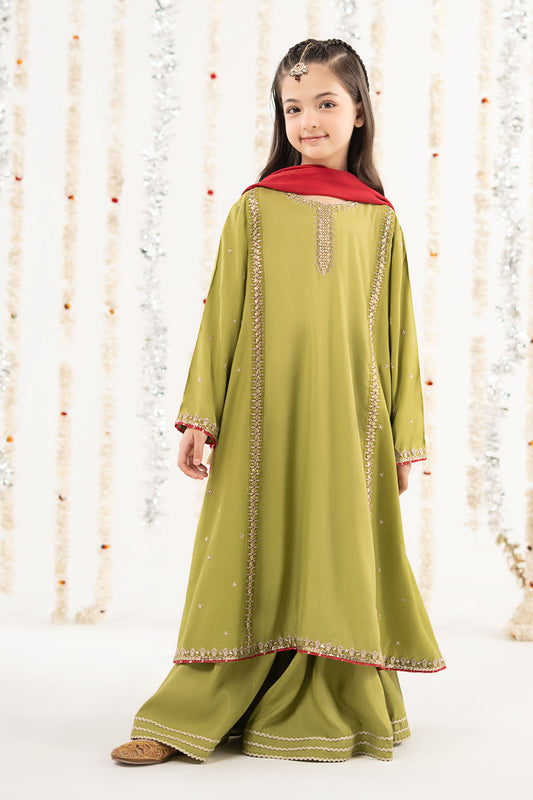 3 Piece Embroidered Raw Silk Suit - by Maria Faisal - Registered Vendor of : Maria B Kids - 100% Original Designer Dress