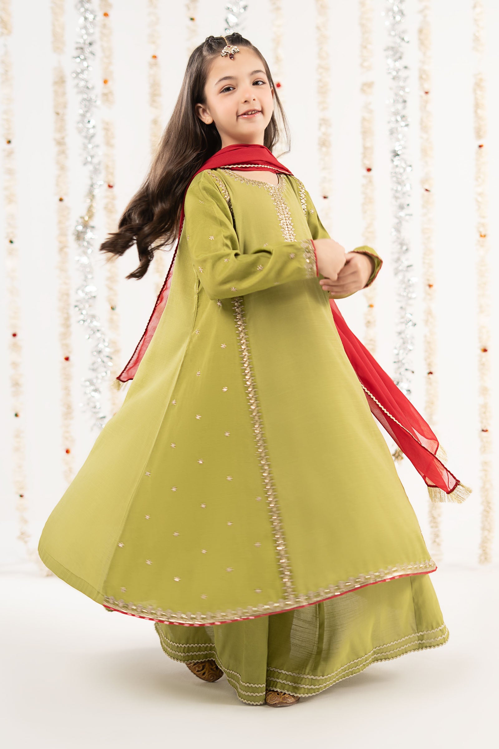 3 Piece Embroidered Raw Silk Suit - by Maria Faisal - Registered Vendor of : Maria B Kids - 100% Original Designer Dress