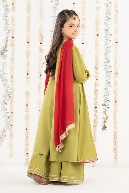 3 Piece Embroidered Raw Silk Suit - by Maria Faisal - Registered Vendor of : Maria B Kids - 100% Original Designer Dress