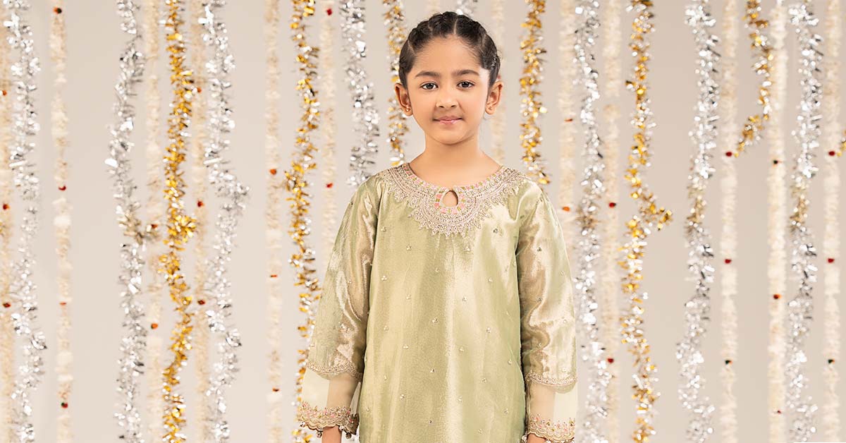 3 Piece Embroidered Tissue Suit - Kids Clothing - available at Maria Faisal in UK and USA.