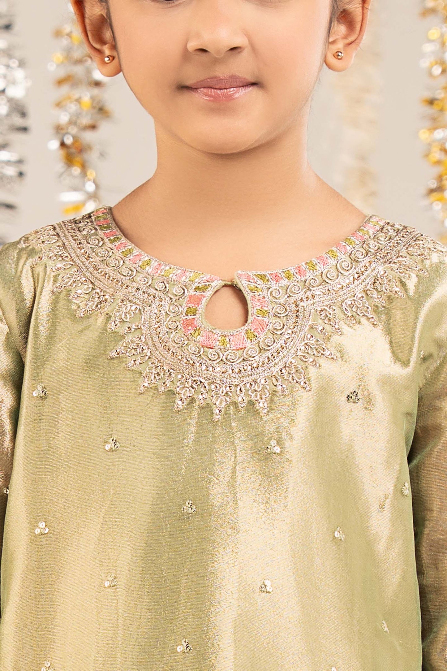 3 Piece Embroidered Tissue Suit - Kids Clothing - available at Maria Faisal in UK and USA.