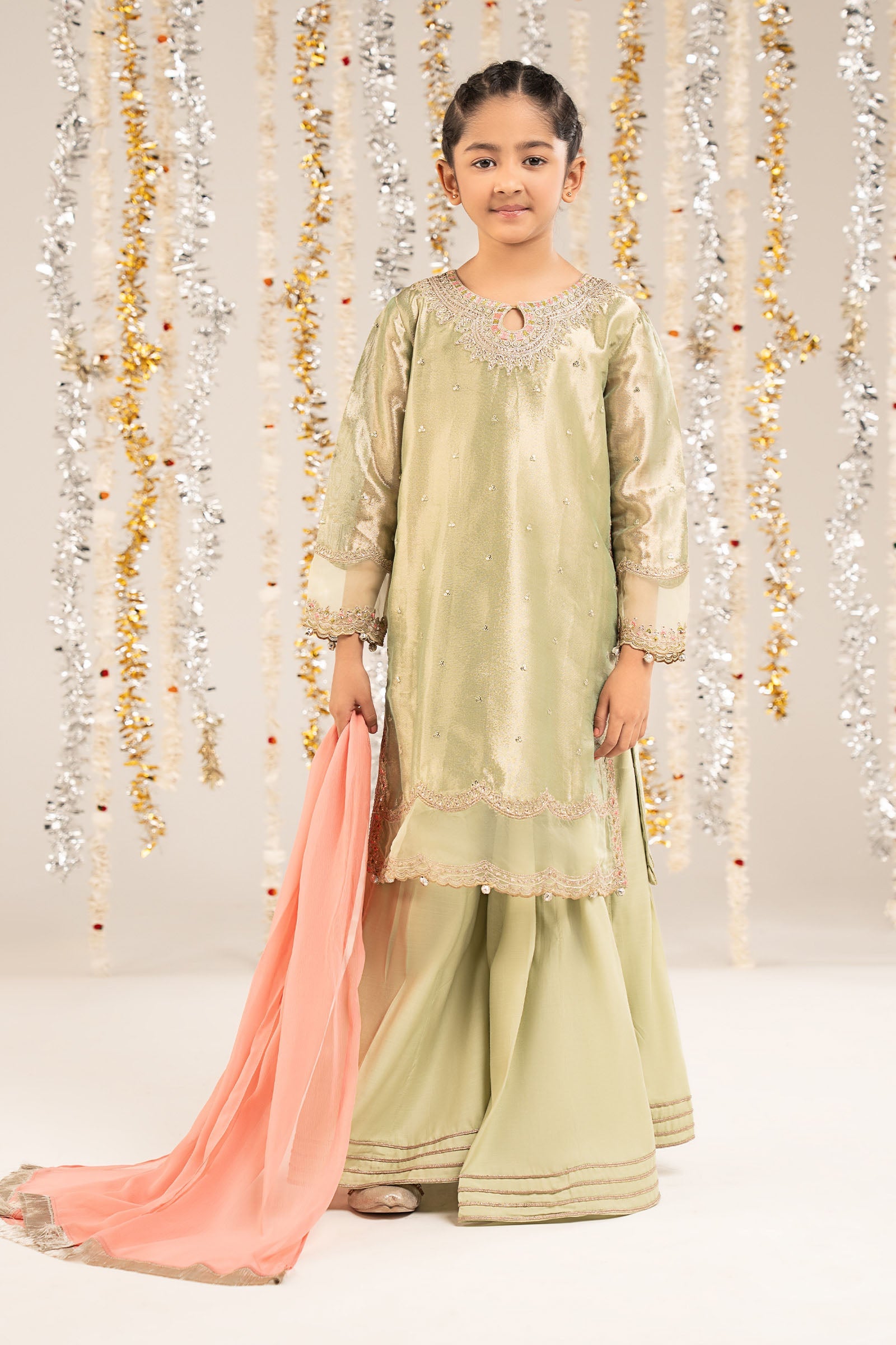 3 Piece Embroidered Tissue Suit - Kids Clothing - available at Maria Faisal in UK and USA.