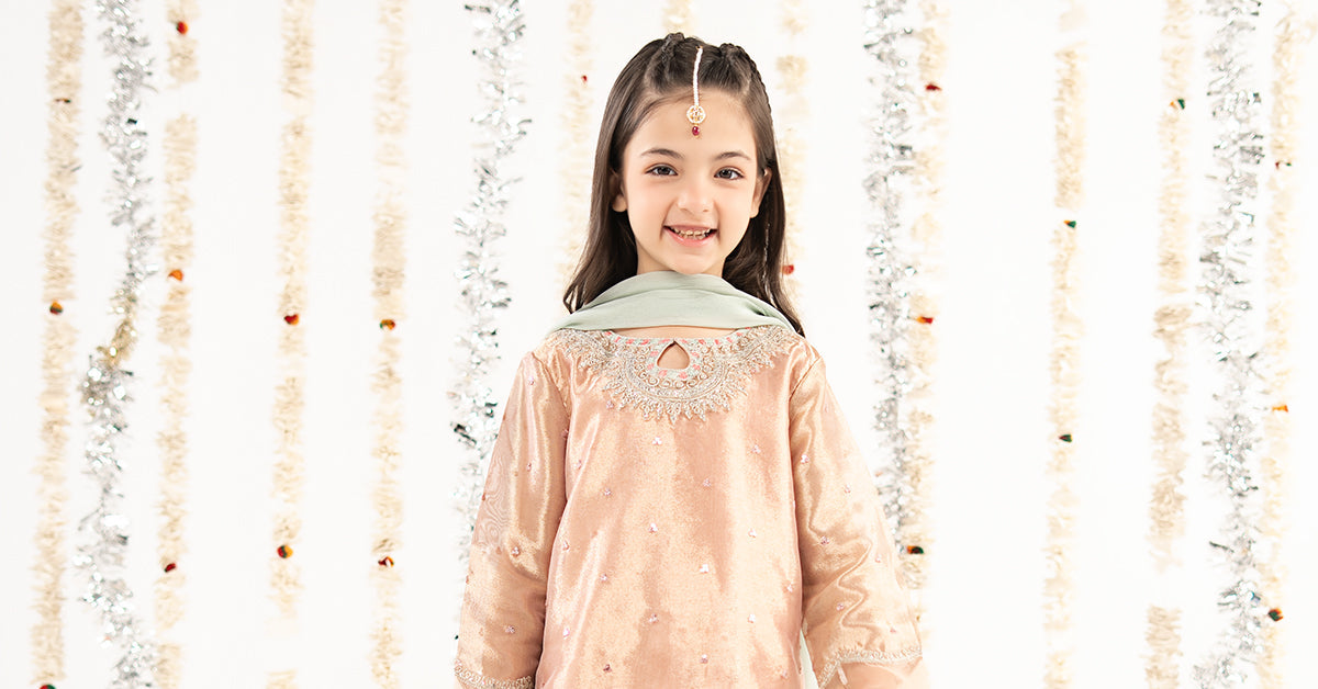 3 Piece Embroidered Tissue Suit - by Maria Faisal - Registered Vendor of : Maria B Kids - 100% Original Designer Dress