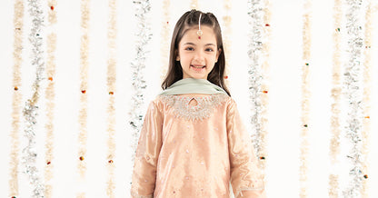 3 Piece Embroidered Tissue Suit - by Maria Faisal - Registered Vendor of : Maria B Kids - 100% Original Designer Dress