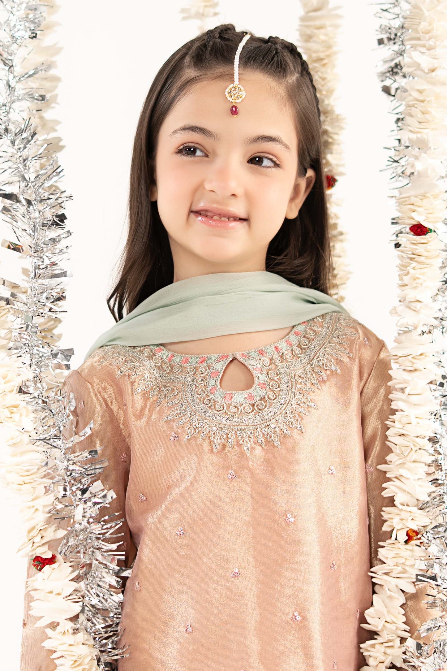 3 Piece Embroidered Tissue Suit - by Maria Faisal - Registered Vendor of : Maria B Kids - 100% Original Designer Dress