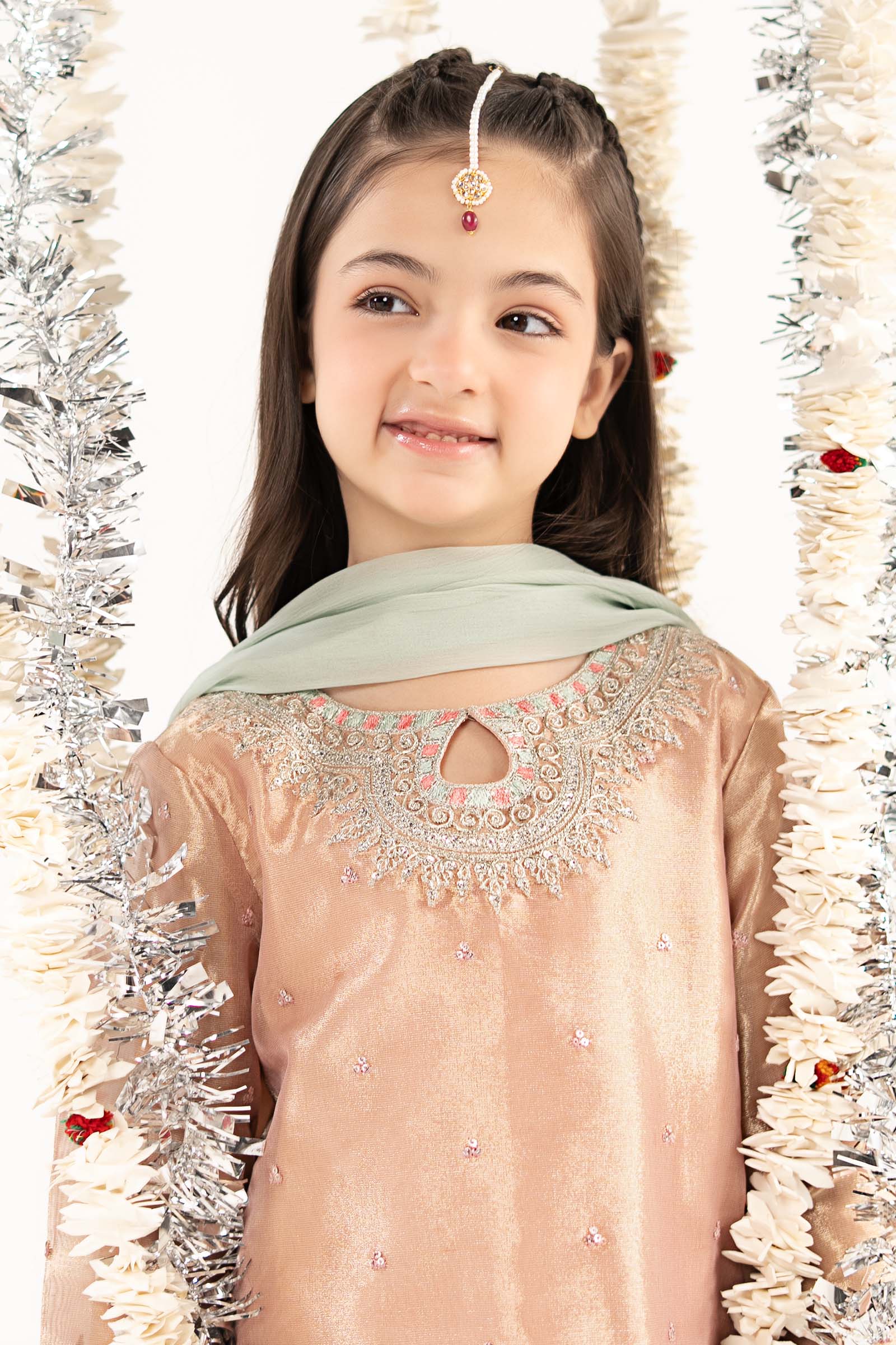 3 Piece Embroidered Tissue Suit - by Maria Faisal - Registered Vendor of : Maria B Kids - 100% Original Designer Dress