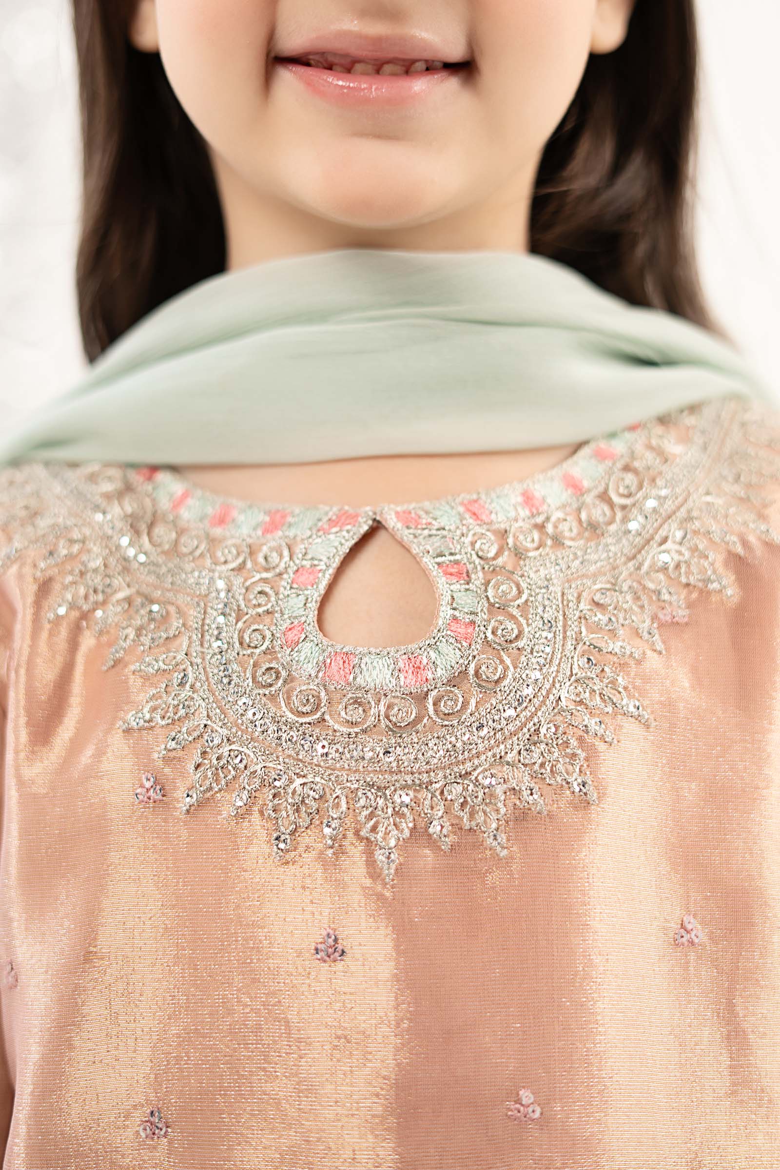 3 Piece Embroidered Tissue Suit - by Maria Faisal - Registered Vendor of : Maria B Kids - 100% Original Designer Dress