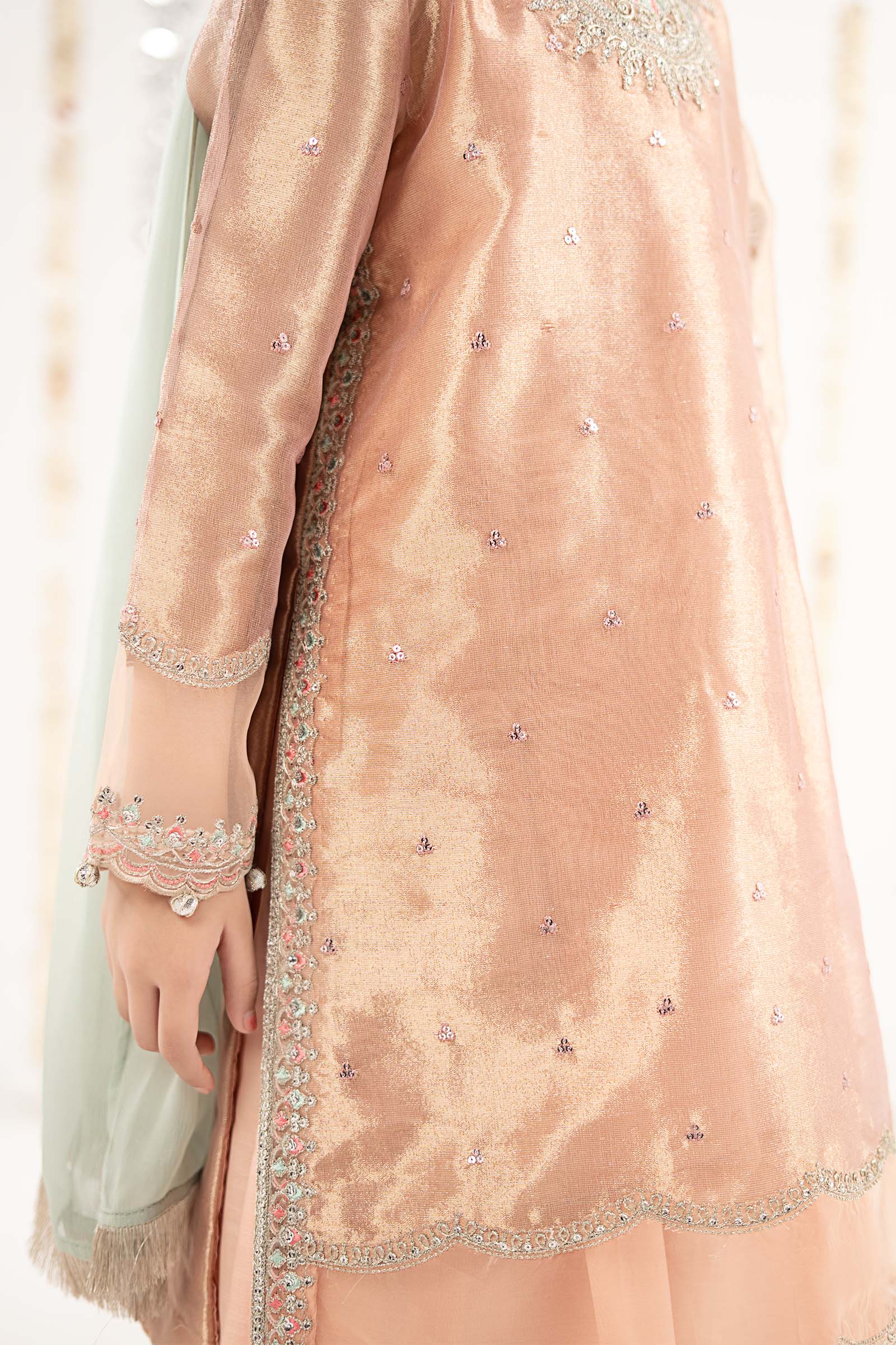 3 Piece Embroidered Tissue Suit - by Maria Faisal - Registered Vendor of : Maria B Kids - 100% Original Designer Dress