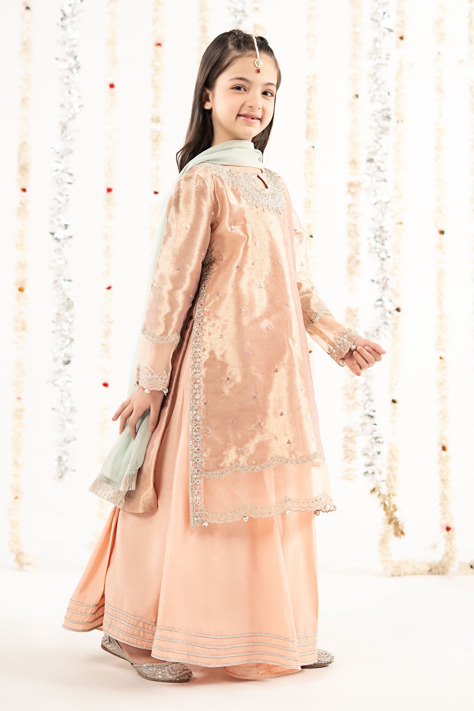 3 Piece Embroidered Tissue Suit - by Maria Faisal - Registered Vendor of : Maria B Kids - 100% Original Designer Dress