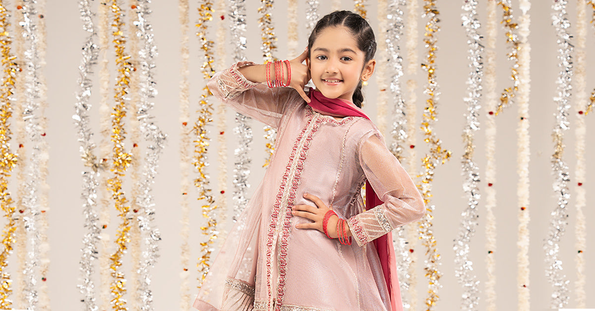 3 Piece Embroidered Zari Net Suit - by Maria Faisal - Registered Vendor of : Maria B Kids - 100% Original Designer Dress