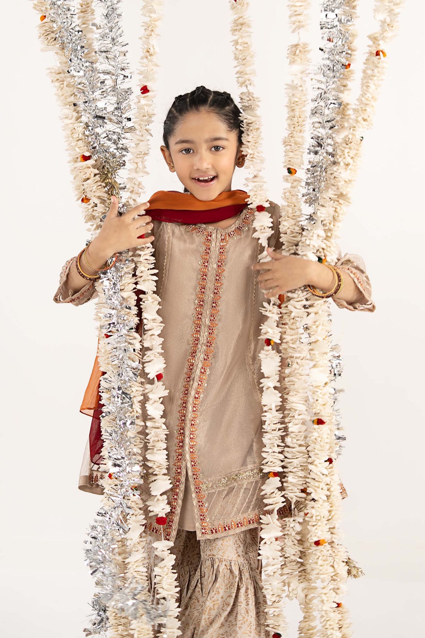 3 Piece Embroidered Zari Net Suit - Kids Clothing - available at Maria Faisal in UK and USA.