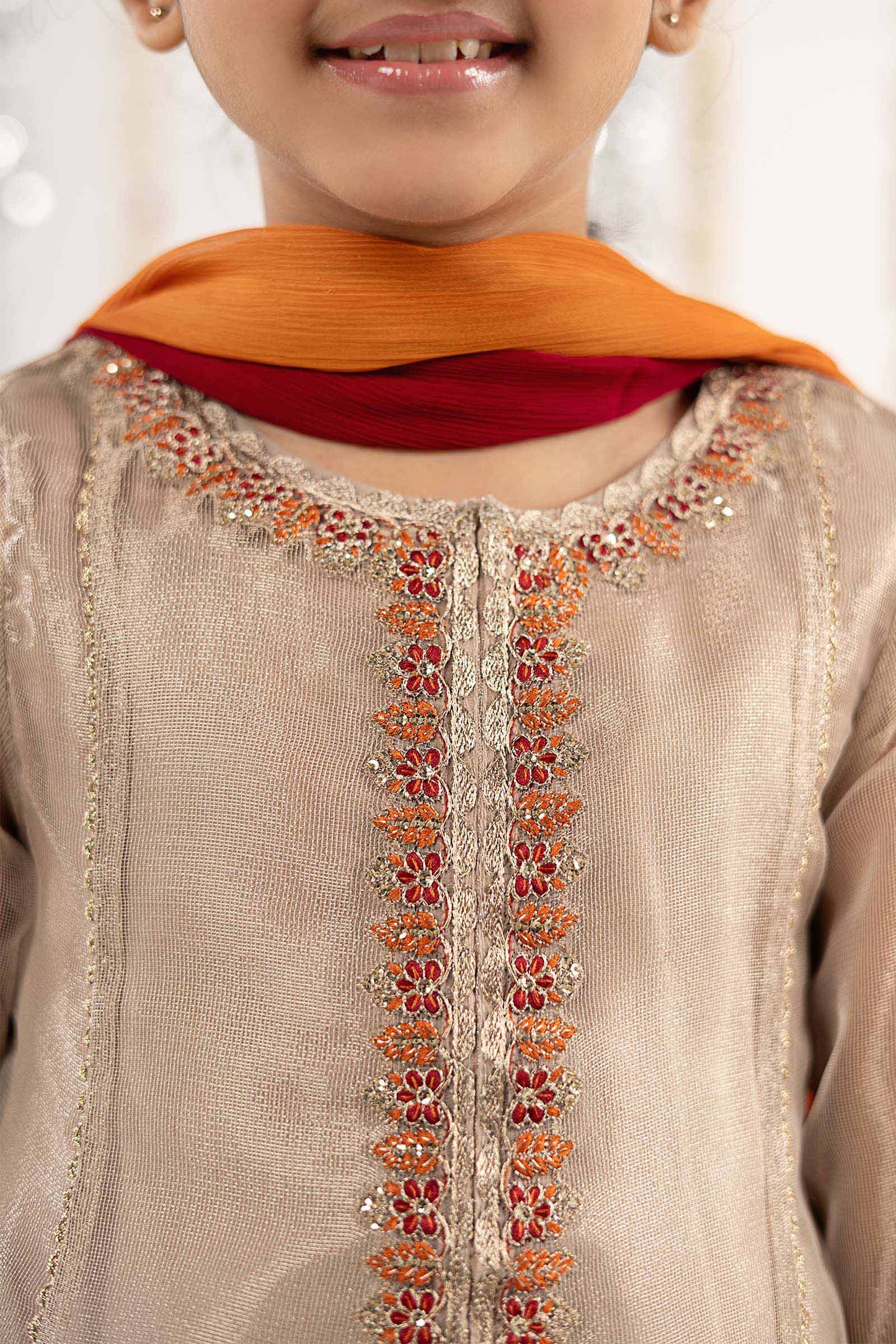 3 Piece Embroidered Zari Net Suit - Kids Clothing - available at Maria Faisal in UK and USA.